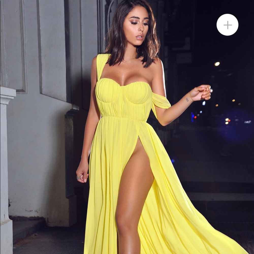 High Slit Yellow Chiffon Maxi Dress